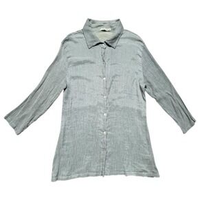 Cut Loose Button Up Crinkle Textured Shirt Blouse Top Womens Size XL Made In USA